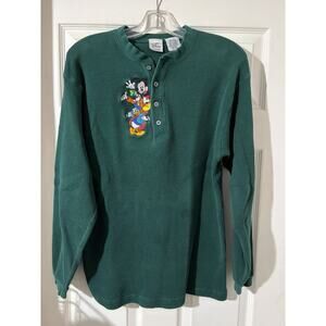 Vintage Disney Store Thermal Henley Sz M Mickey Donald Goofy
